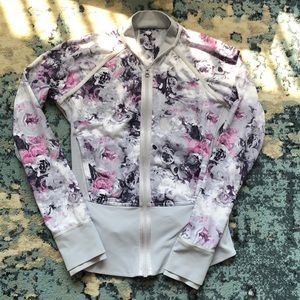 Lululemon mesh floral bomber jacket open back sz6